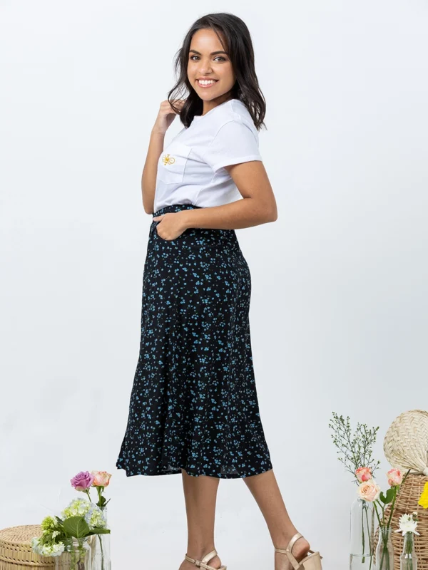 Black printed A line skirt